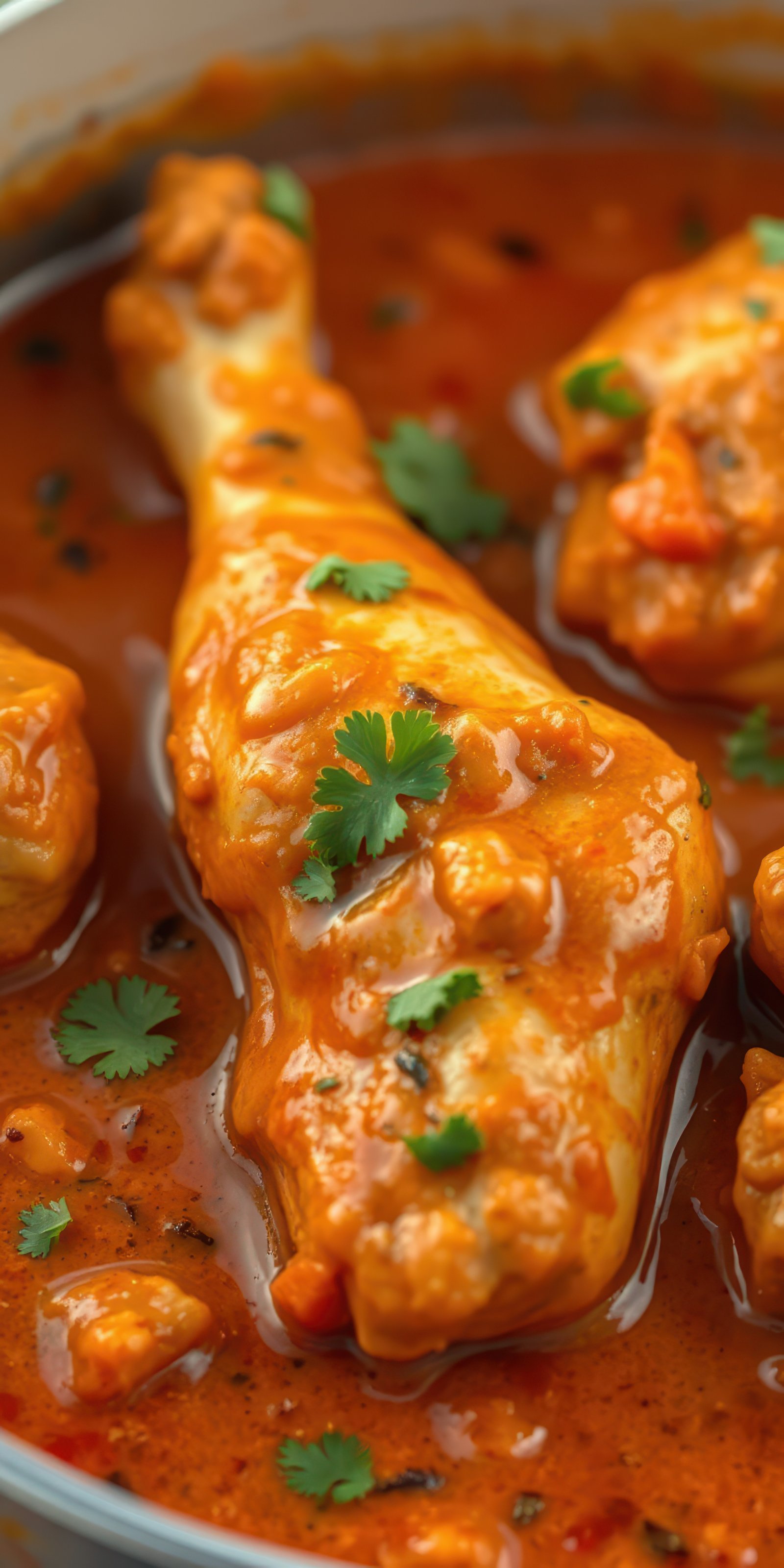 Delicious chicken curry simmering in a rich tomato sauce with fresh herbs perfect for a family meal